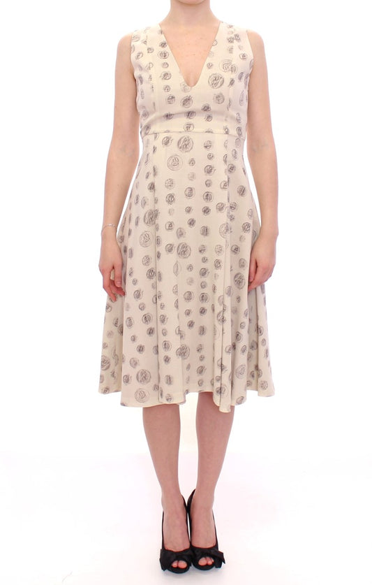 Robe-fourreau blanche à imprimé, col en V, de Andrea Incontri