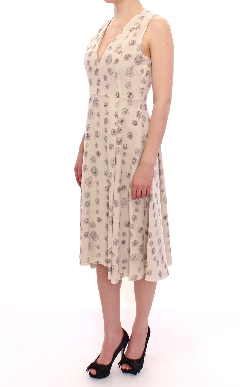 Robe-fourreau blanche à imprimé, col en V, de Andrea Incontri