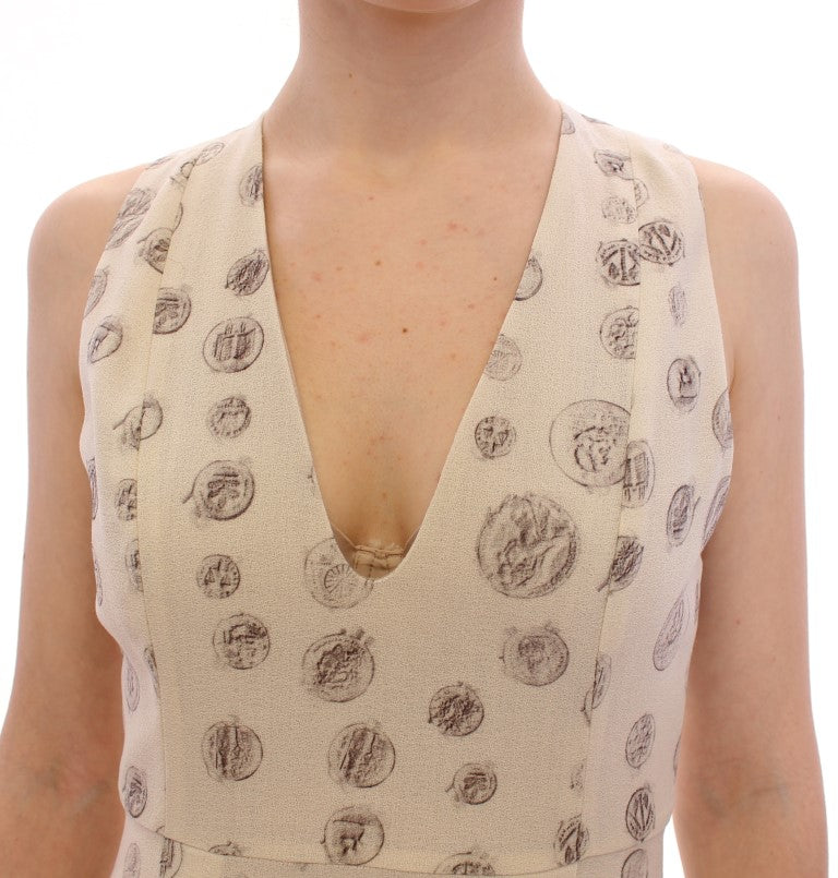 Robe-fourreau blanche à imprimé, col en V, de Andrea Incontri