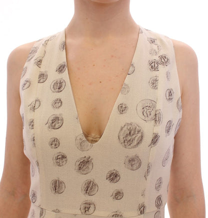 Robe-fourreau blanche à imprimé, col en V, de Andrea Incontri