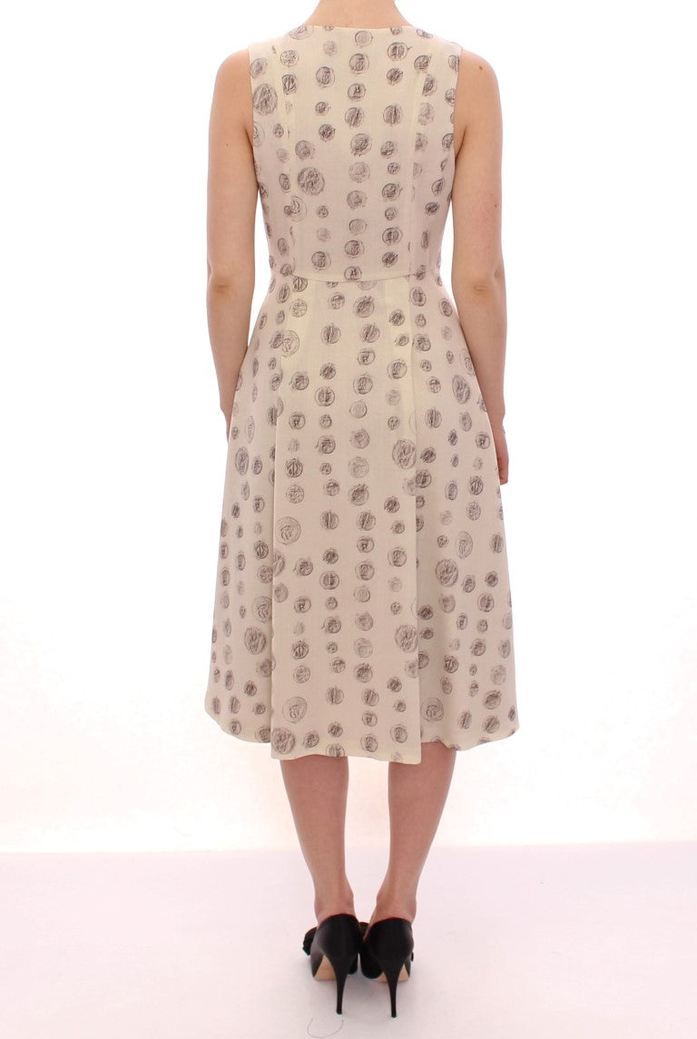 Robe-fourreau blanche à imprimé, col en V, de Andrea Incontri