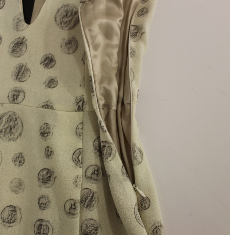 Robe-fourreau blanche à imprimé, col en V, de Andrea Incontri