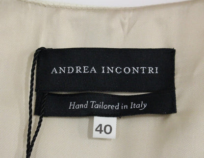 Robe-fourreau blanche à imprimé, col en V, de Andrea Incontri
