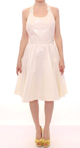 Liccia Florio Robe de thé blanche à col halter, longueur genou