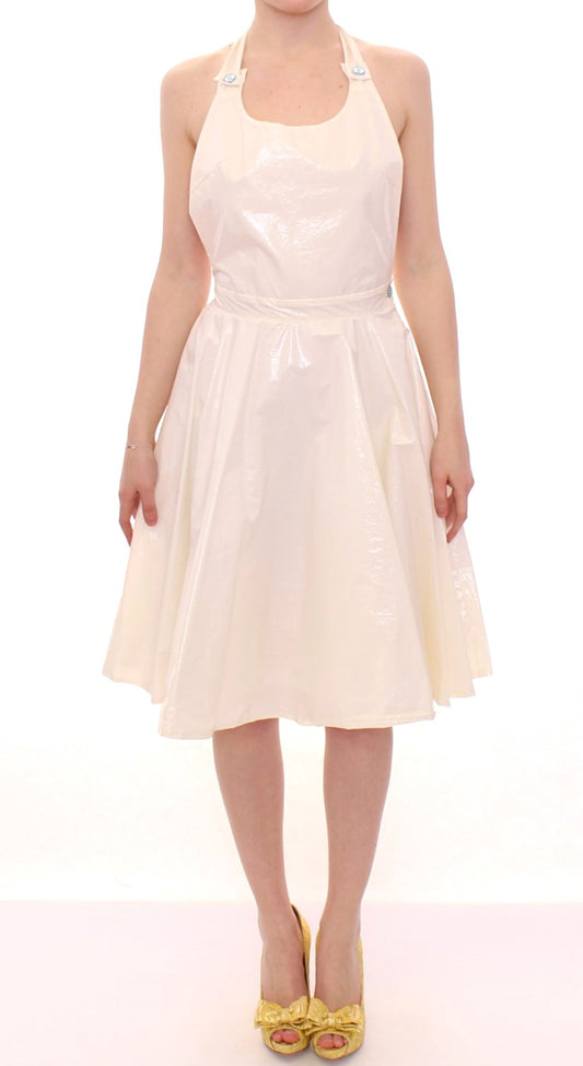 Liccia Florio Robe de thé blanche à col halter, longueur genou