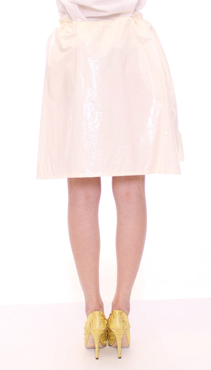 Jupe Licia Florio blanche, taille haute, extensible, avec bretelles, au-dessus du genou