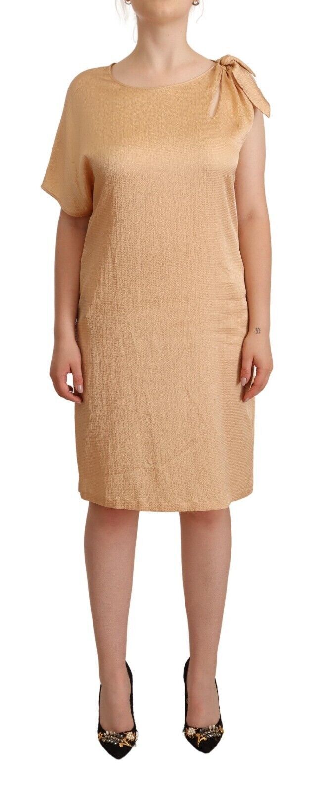 Robe Moschino Beige à Manches Unique Longueur Genou