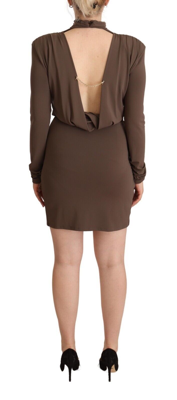 Patrizia Pepe Robe Longue à Manches Longues en Acétate Marron