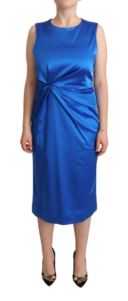 PAROSH Robe midi portefeuille plissée sans manches en acétate bleu