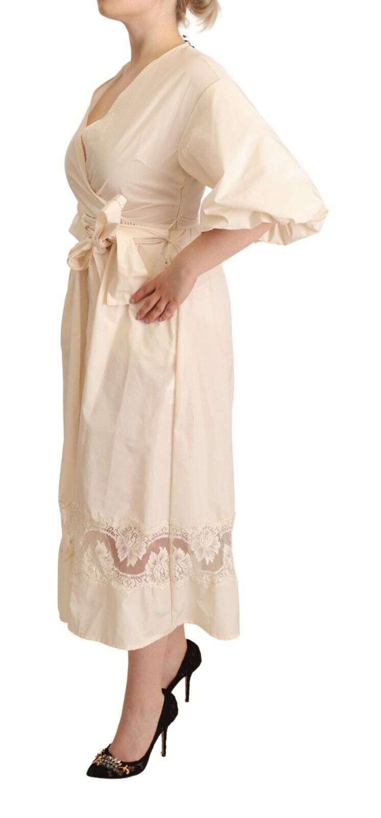 Robe Maxi A-ligne à Manches Courtes Off White PINK MEMORIES