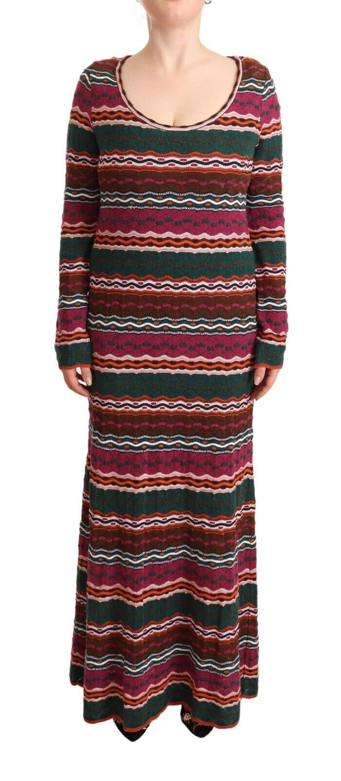 Missoni gebreide maxi-jurk met strepen in verschillende kleuren, gemaakt van wol.