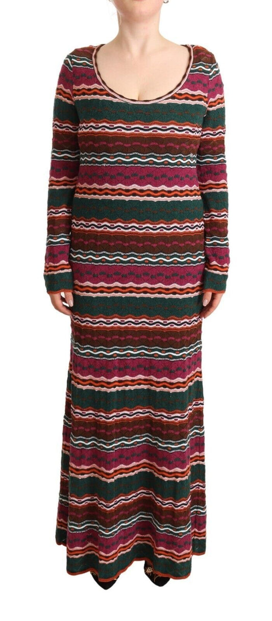 Robe maxi portefeuille en laine à rayures multicolores Missoni