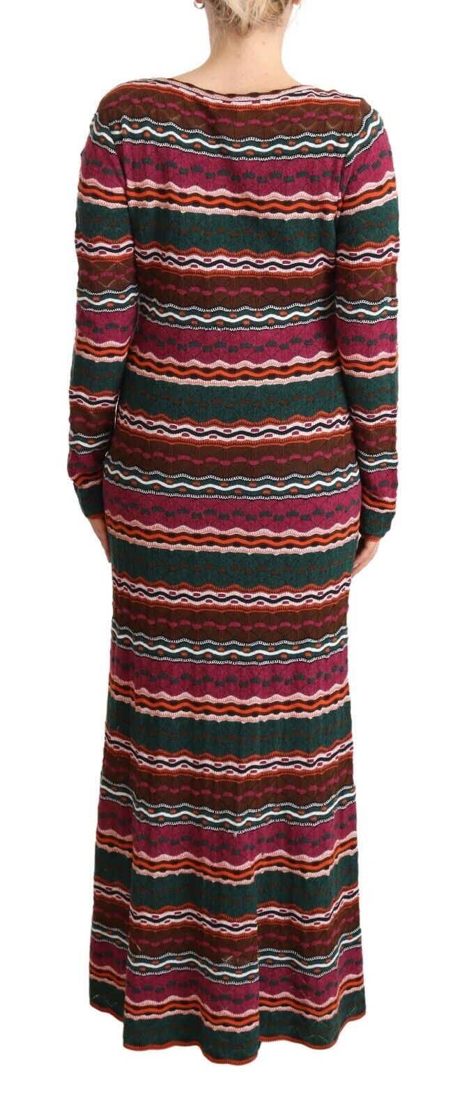 Missoni gebreide maxi-jurk met strepen in verschillende kleuren, gemaakt van wol.