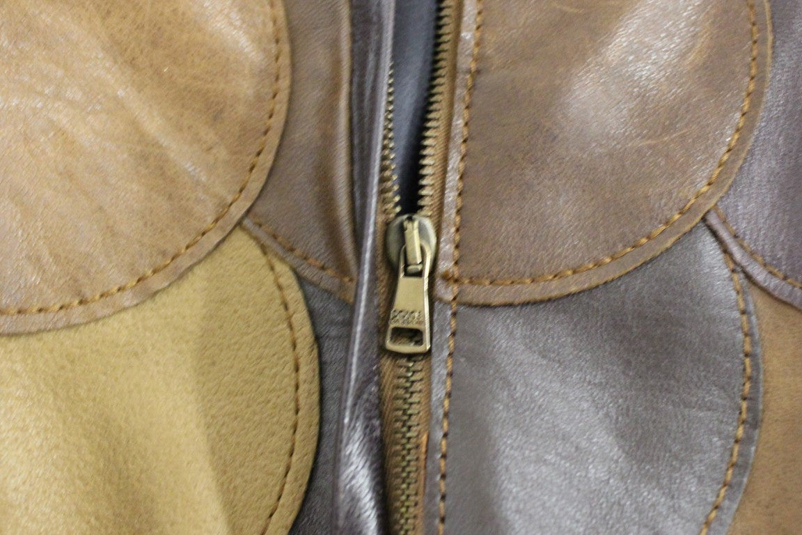 Jupe droite en cuir marron à motifs patchwork de Dolce & Gabbana