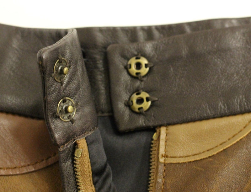 Jupe droite en cuir marron à motifs patchwork de Dolce &amp; Gabbana