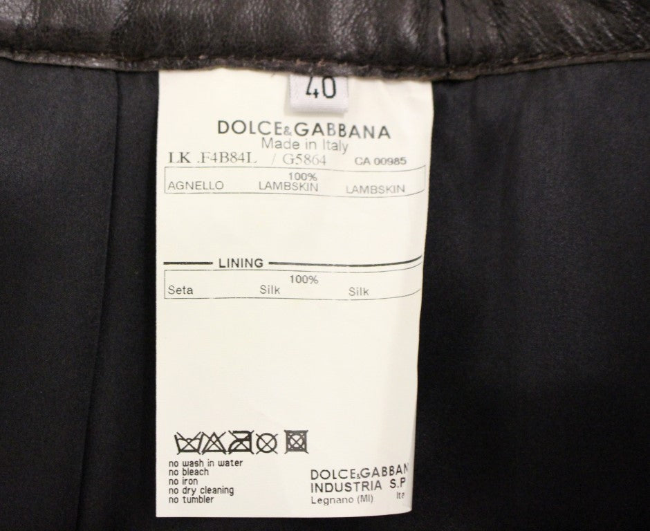 Jupe droite en cuir marron à motifs patchwork de Dolce & Gabbana