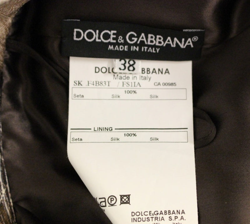 Jupe longue droite en soie à imprimé floral marron de Dolce &amp; Gabbana