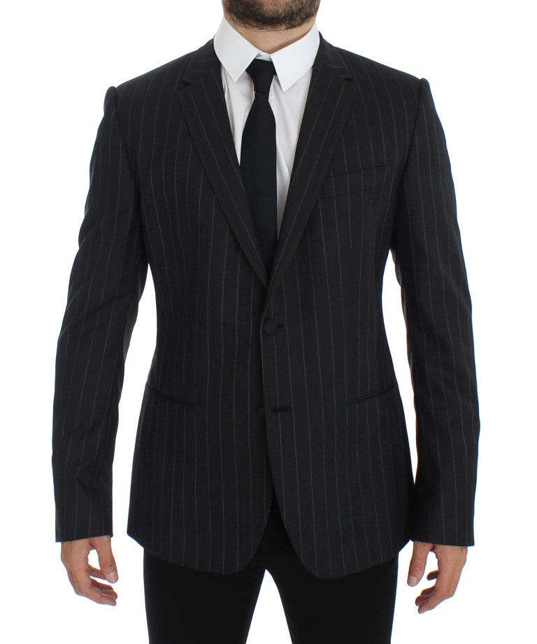 Dolce &amp; Gabbana Grijs gestreepte, slim fit wollen blazer