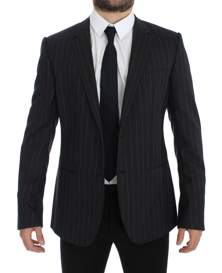 Dolce &amp; Gabbana Grijs gestreepte, slim fit wollen blazer