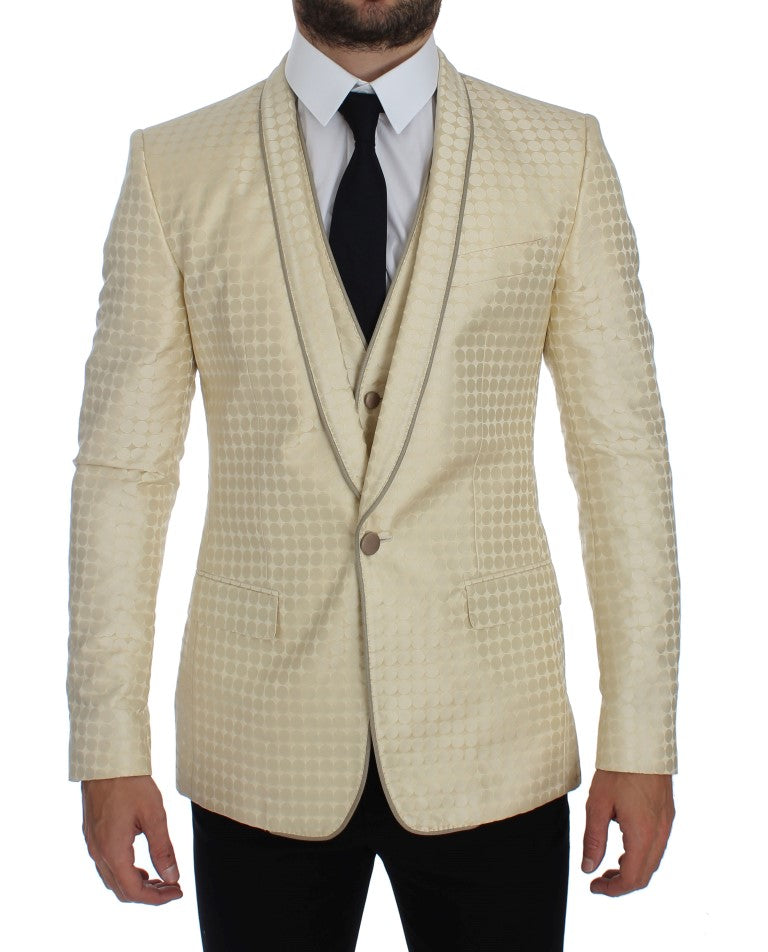 Dolce &amp; Gabbana Ensemble tailleur-pantalon en soie beige à pois