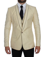 Dolce &amp; Gabbana Ensemble tailleur-pantalon en soie beige à pois