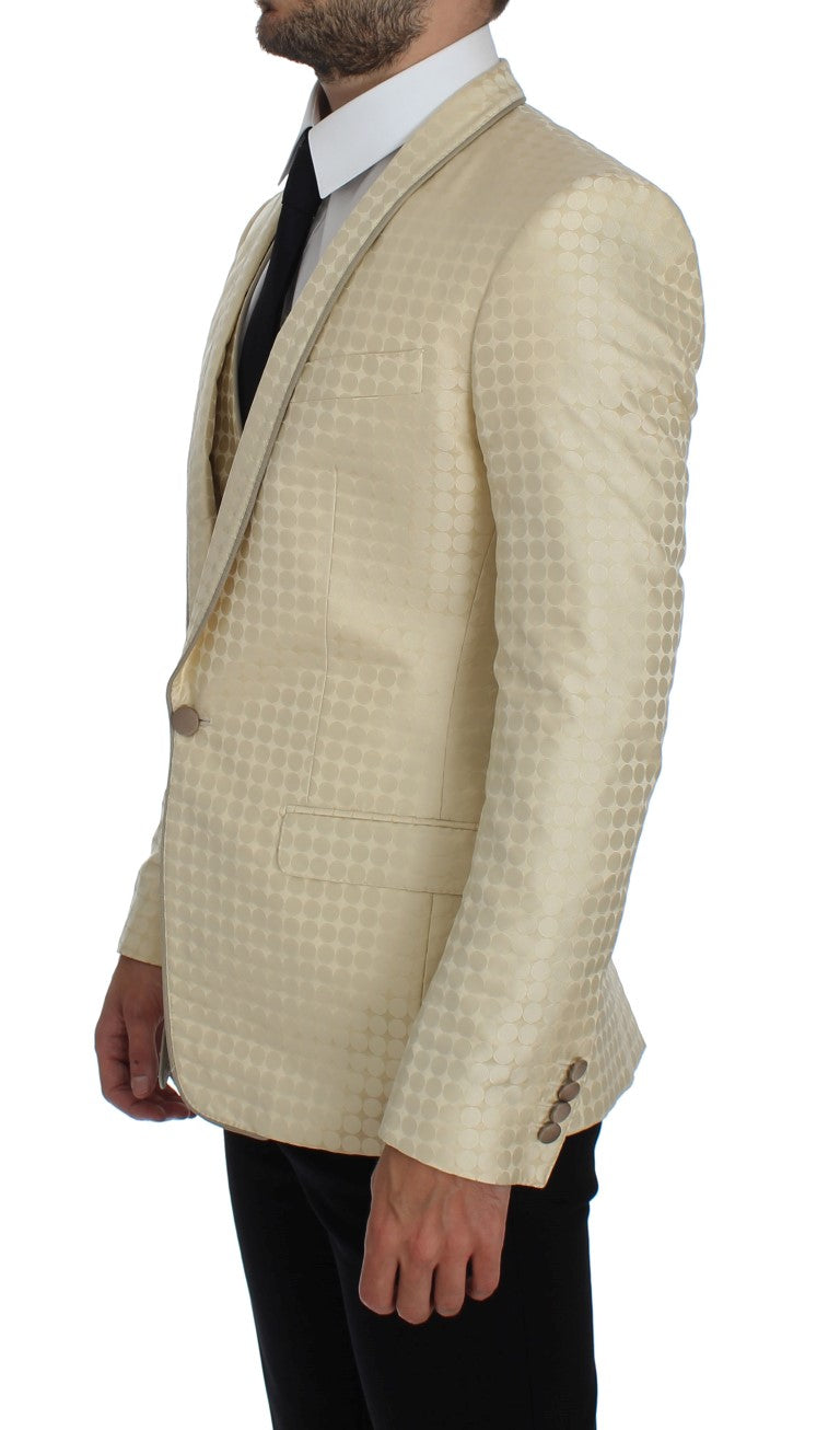 Dolce &amp; Gabbana Ensemble tailleur-pantalon en soie beige à pois