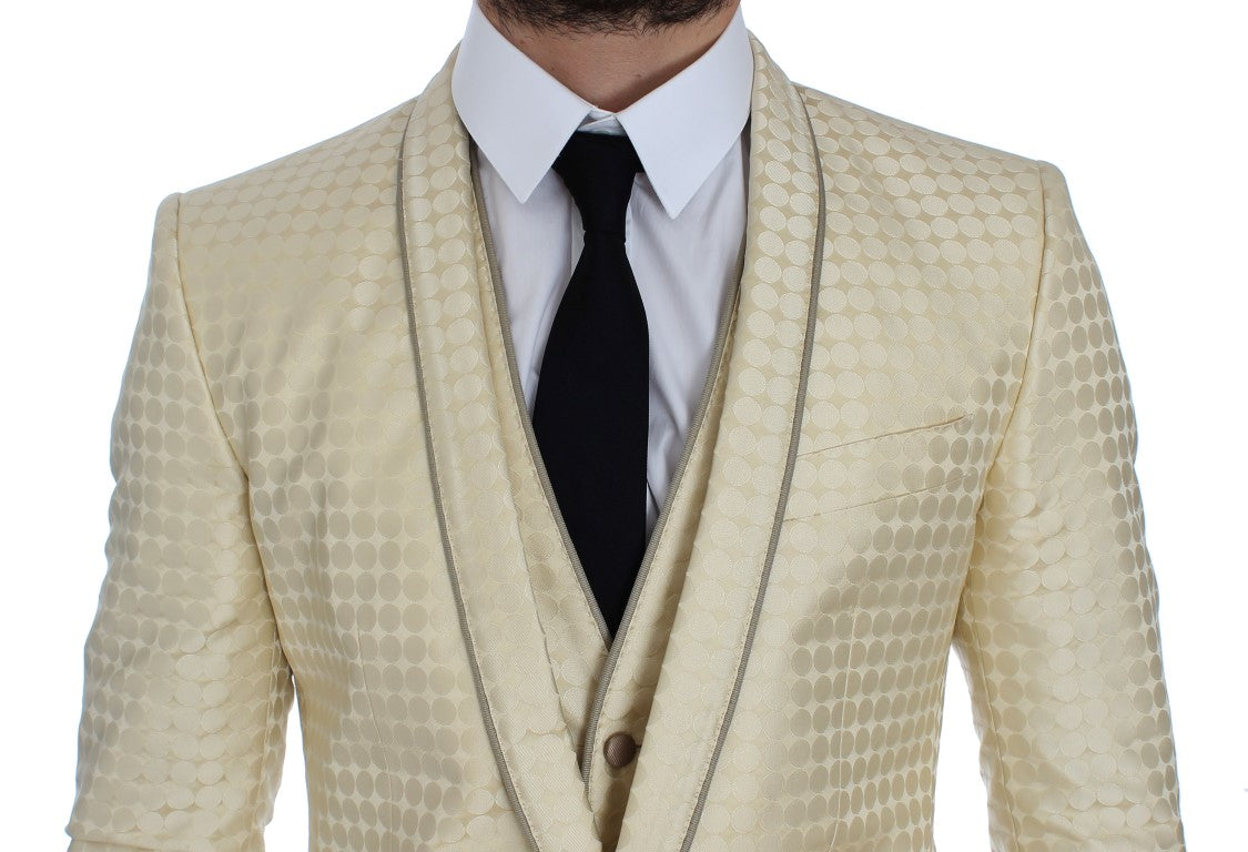 Dolce &amp; Gabbana Ensemble tailleur-pantalon en soie beige à pois