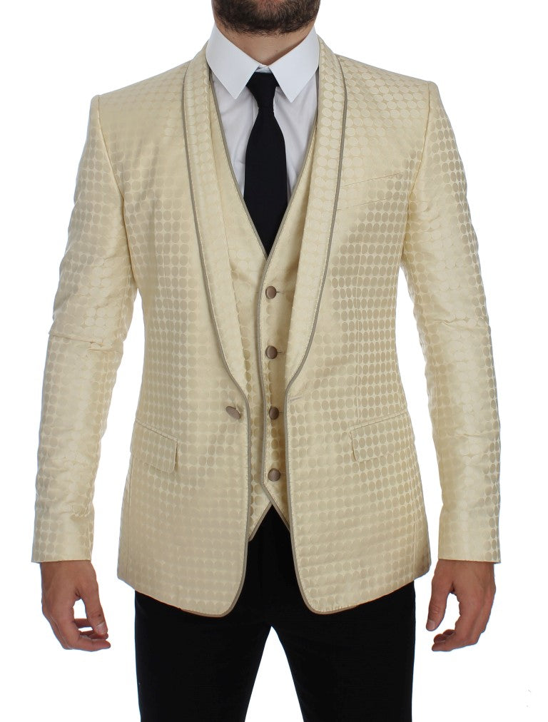 Dolce &amp; Gabbana Ensemble tailleur-pantalon en soie beige à pois