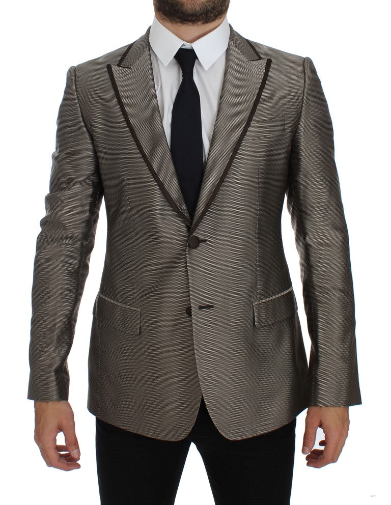 Dolce &amp; Gabbana Blazer en soie marron, coupe slim, à deux boutons