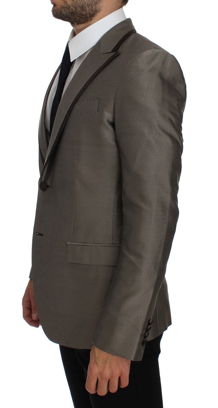 Dolce &amp; Gabbana Blazer en soie marron, coupe slim, à deux boutons