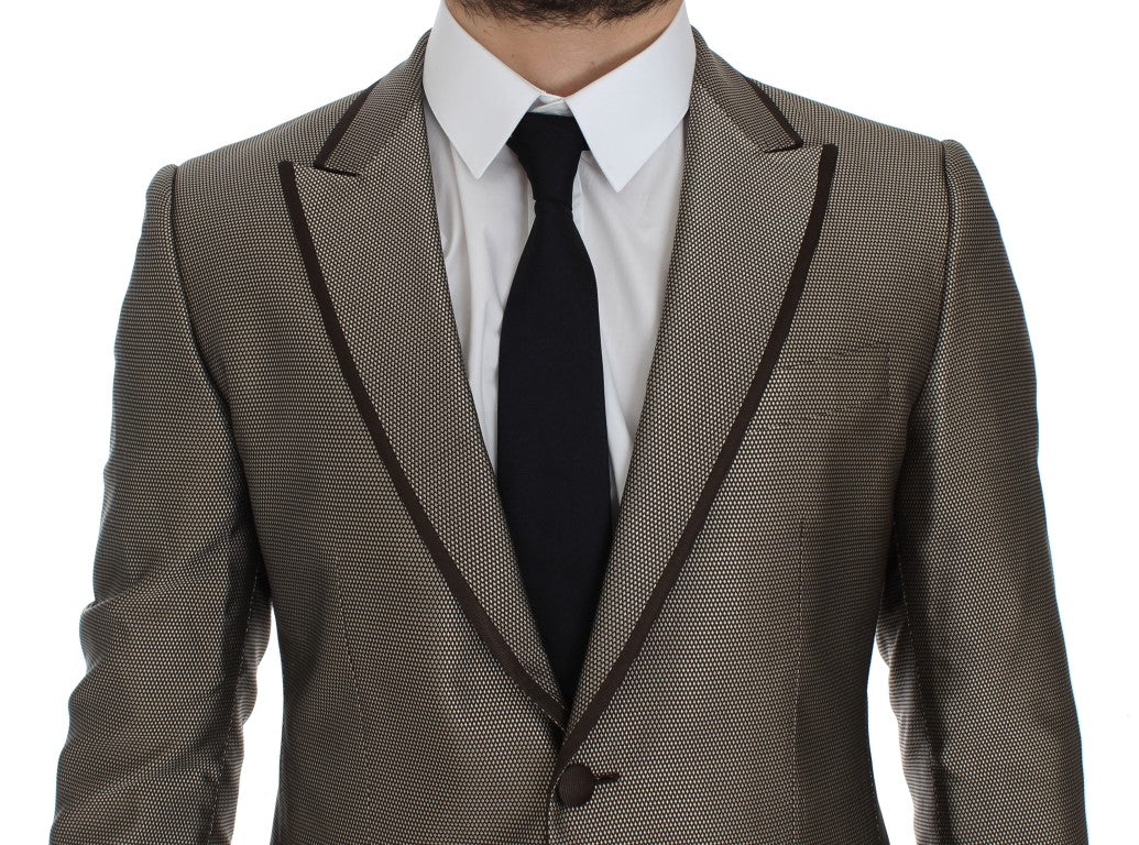 Dolce &amp; Gabbana Blazer en soie marron, coupe slim, à deux boutons