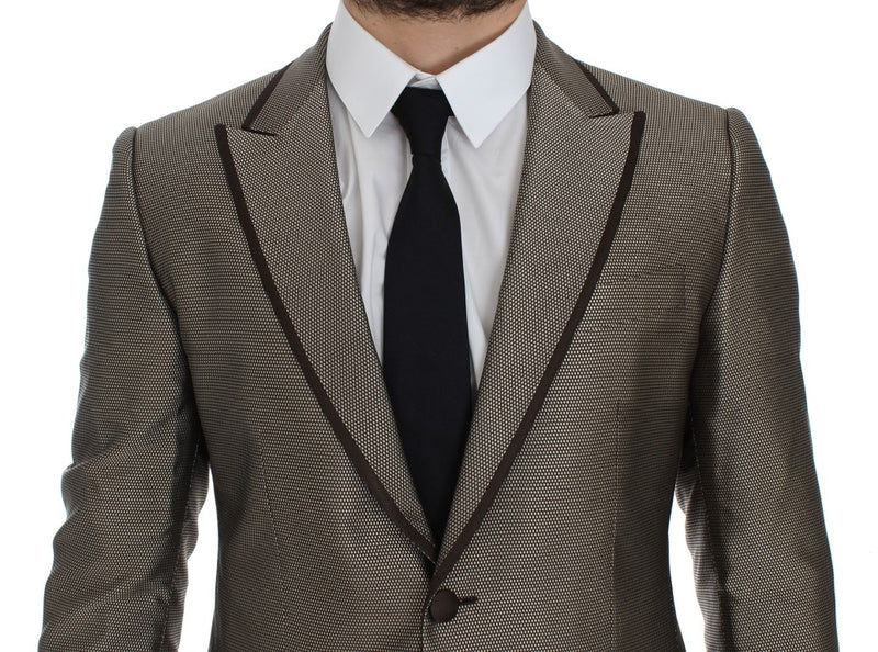 Dolce &amp; Gabbana Blazer en soie marron, coupe slim, à deux boutons