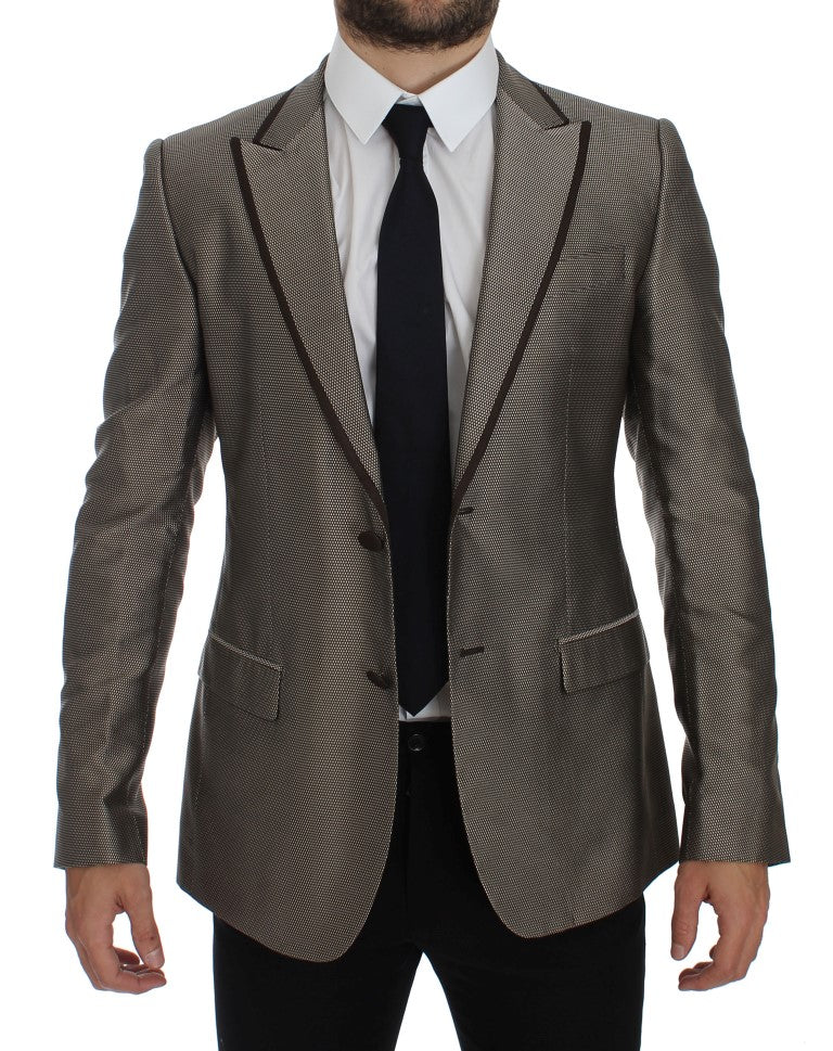 Dolce &amp; Gabbana Blazer en soie marron, coupe slim, à deux boutons
