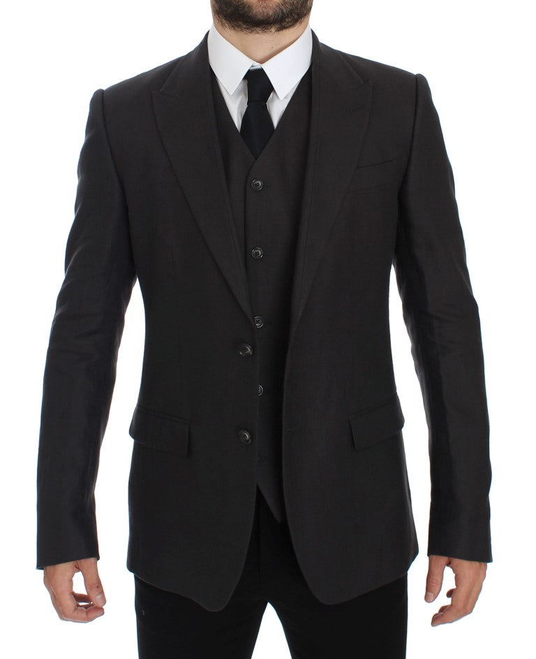 Dolce &amp; Gabbana grijze, slim fit linnen blazerjas