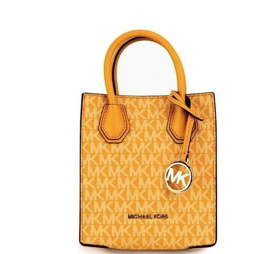 Michael Kors Mercer XS Honeycomb Gold Signature PVC North South Shopper Crossbody Tas