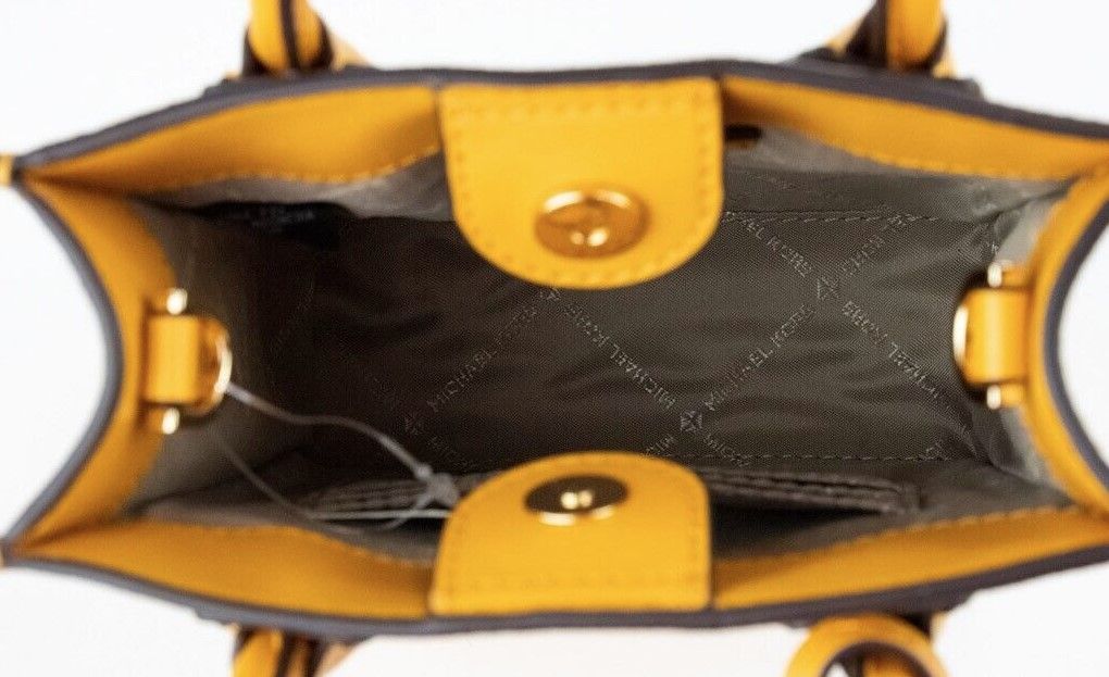 Michael Kors Mercer XS Honeycomb Gold Signature PVC North South Shopper Crossbody Tas