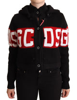 GCDS Black Cashmere Hooded Button Down Cardigan Jacket
