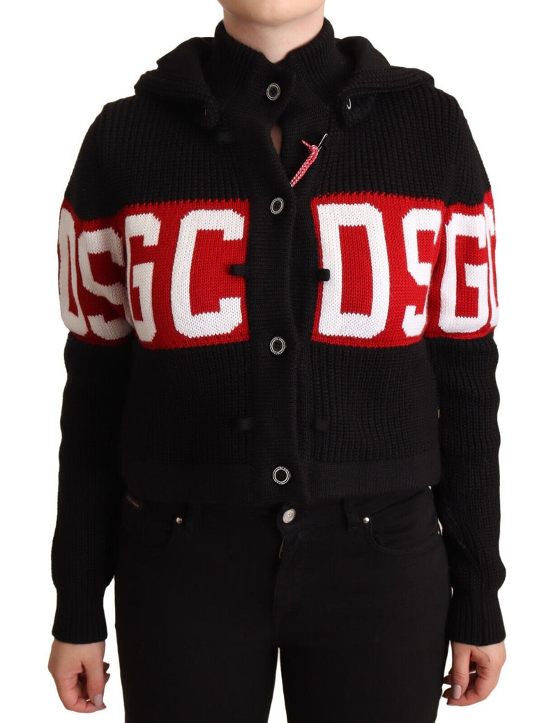 GCDS Black Cashmere Hooded Button Down Cardigan Jacket