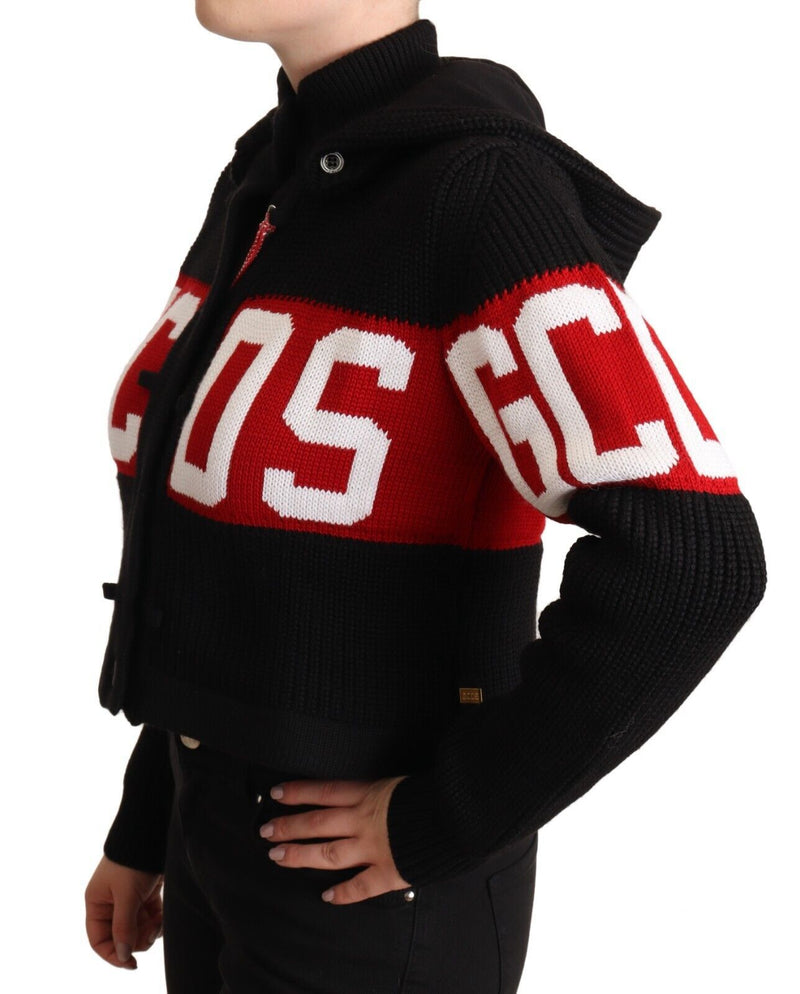 GCDS Black Cashmere Hooded Button Down Cardigan Jacket