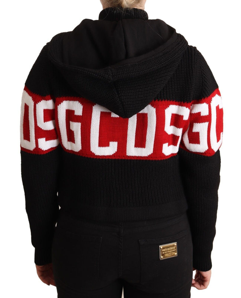 GCDS Black Cashmere Hooded Button Down Cardigan Jacket