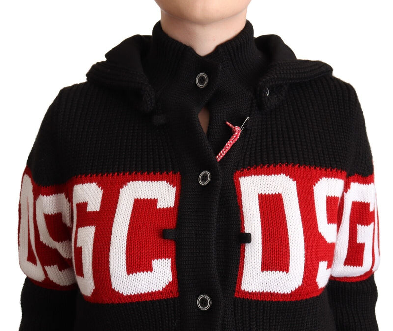 GCDS Black Cashmere Hooded Button Down Cardigan Jacket