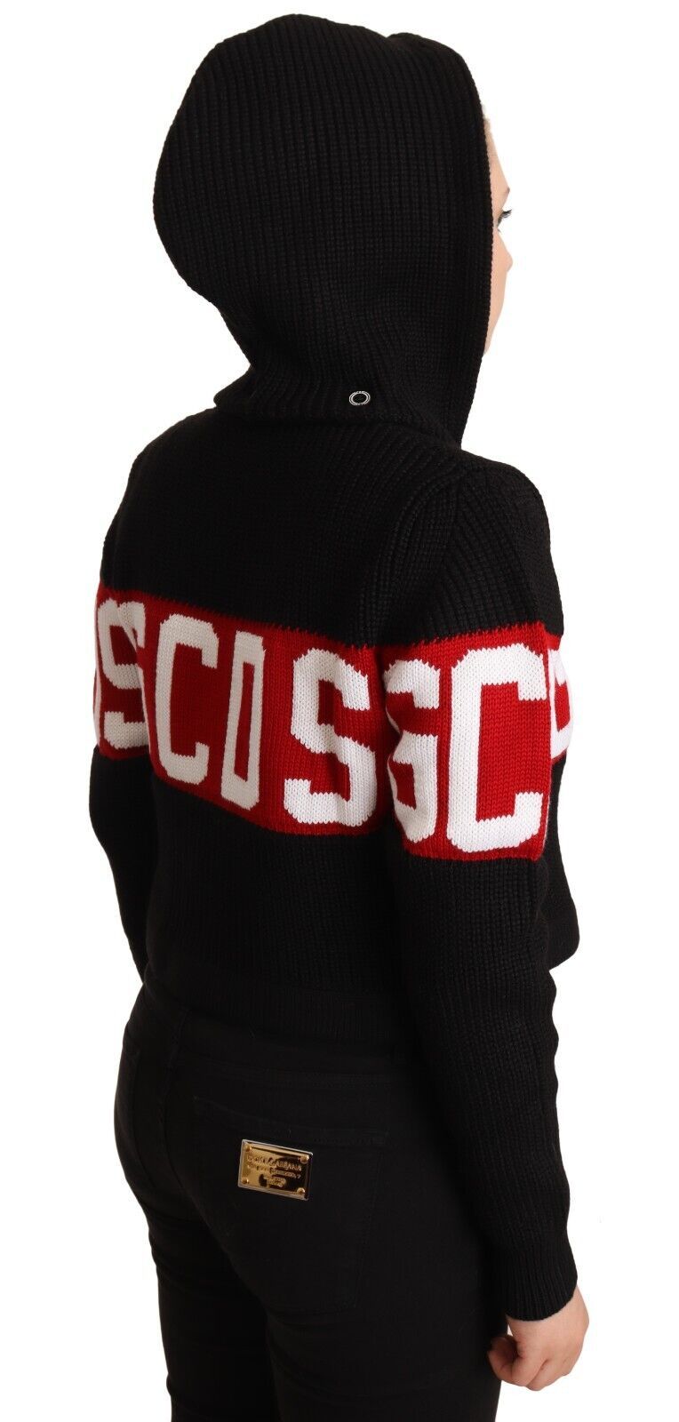 GCDS Black Cashmere Hooded Button Down Cardigan Jacket