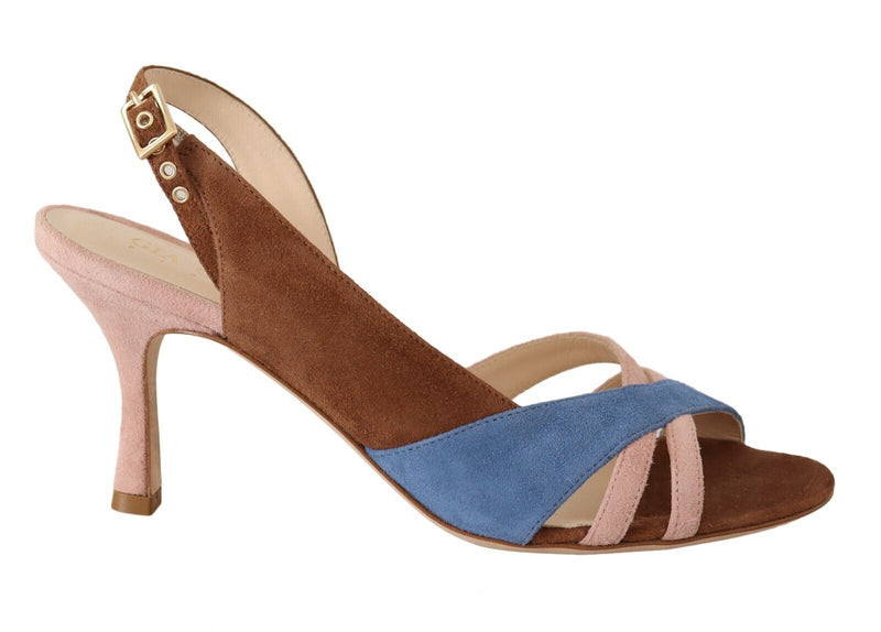 GIA COUTURE Multicolor Suede Leather Slingback Heels Sandals