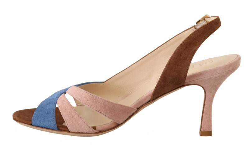 GIA COUTURE Multicolor Suede Leather Slingback Heels Sandals
