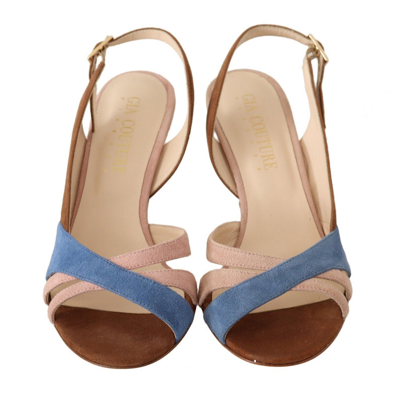 GIA COUTURE Multicolor Suede Leather Slingback Heels Sandals