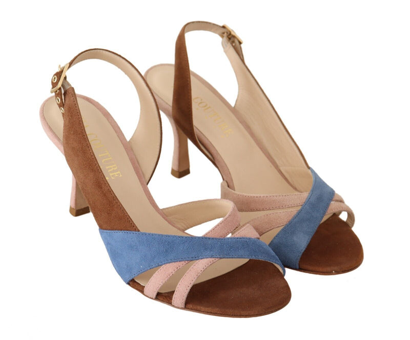 GIA COUTURE Multicolor Suede Leather Slingback Heels Sandals