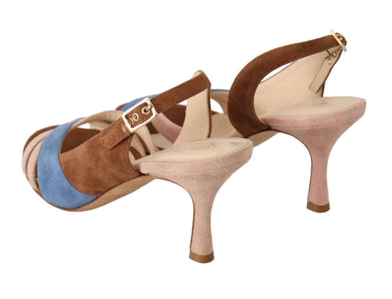 GIA COUTURE Multicolor Suede Leather Slingback Heels Sandals