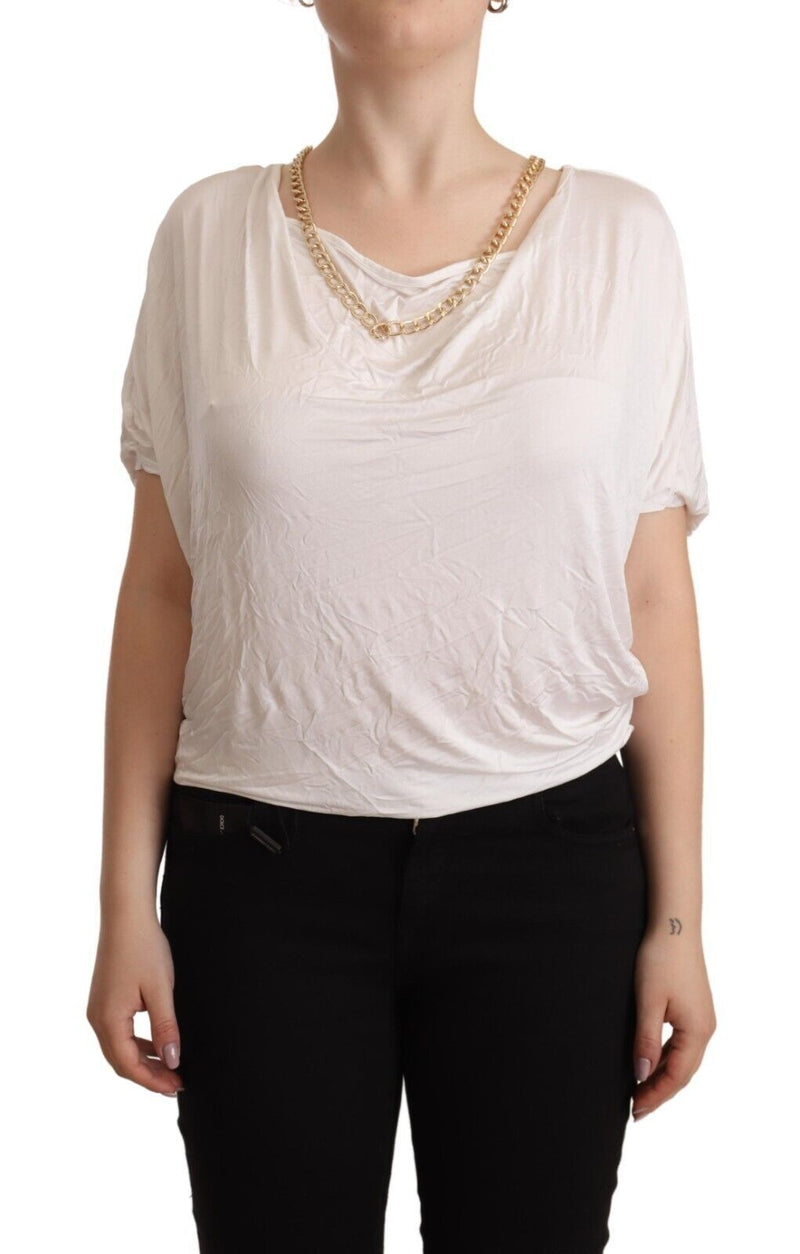 Guess By Marciano T-shirt Femme Blanc à Manches Courtes avec Chaîne Dorée