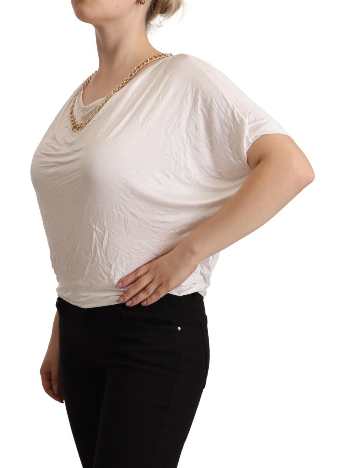 Guess By Marciano T-shirt Femme Blanc à Manches Courtes avec Chaîne Dorée