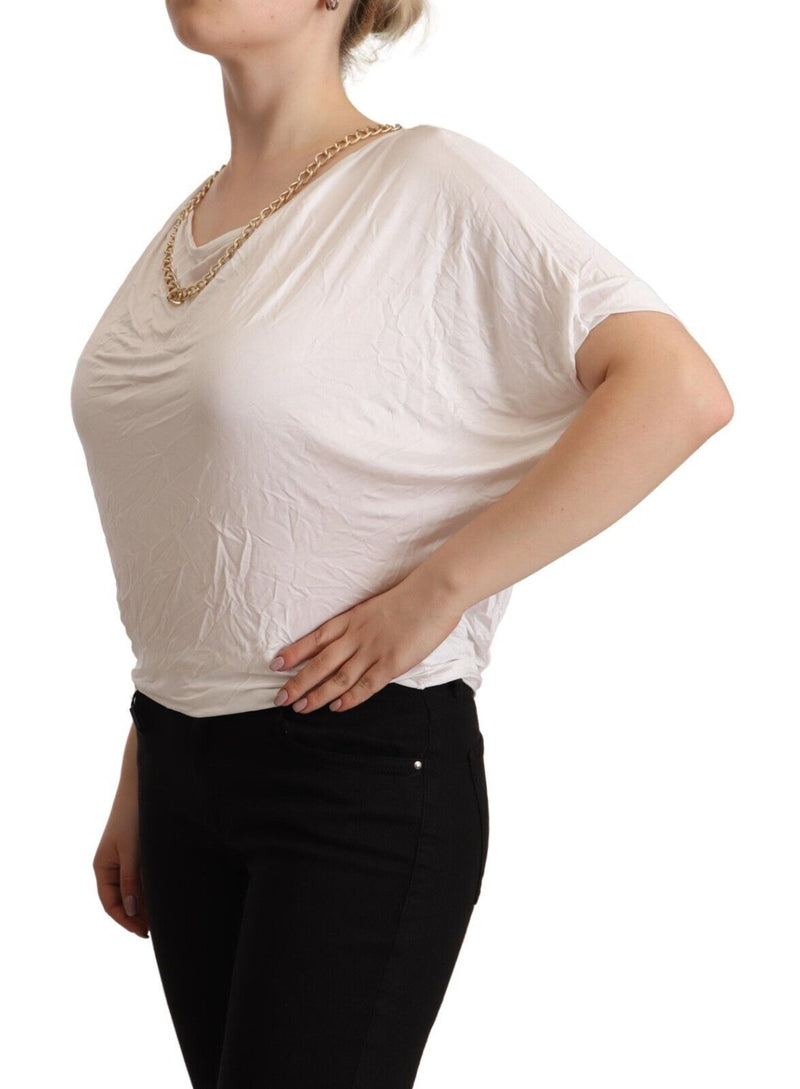 Guess By Marciano T-shirt Femme Blanc à Manches Courtes avec Chaîne Dorée
